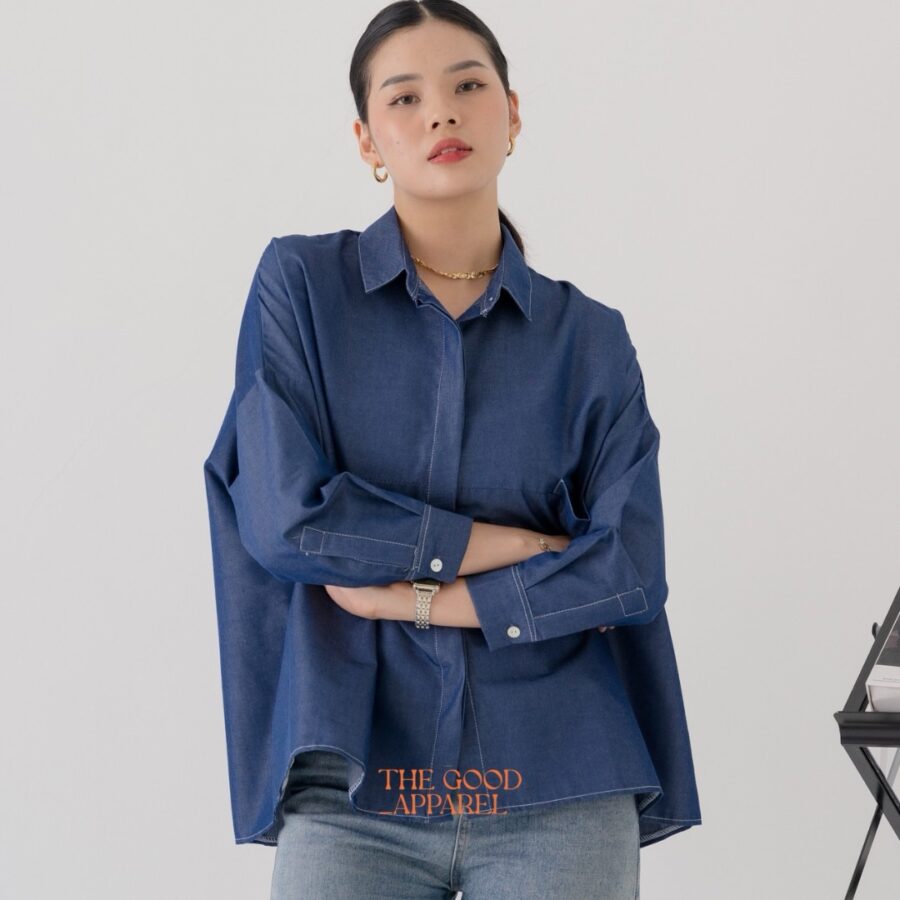 Mashiro Denim Long Sleeve Blouse - Image 3
