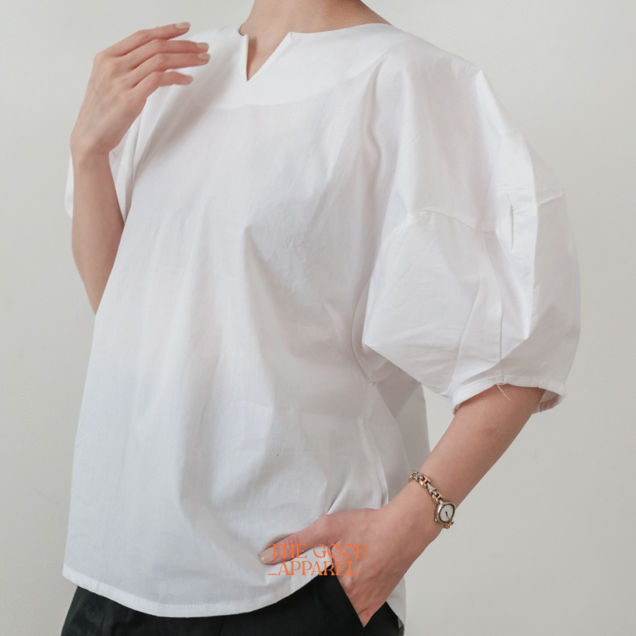 Estee Balloon Sleeve Poplin Blouse - Image 3